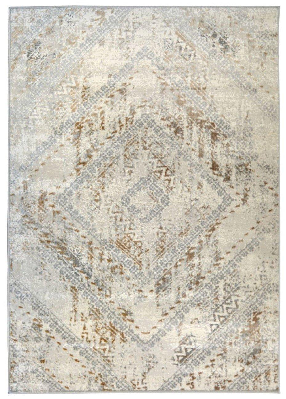 Abstract Collection Vintage Design Rug in Cream and Ochre - D176F