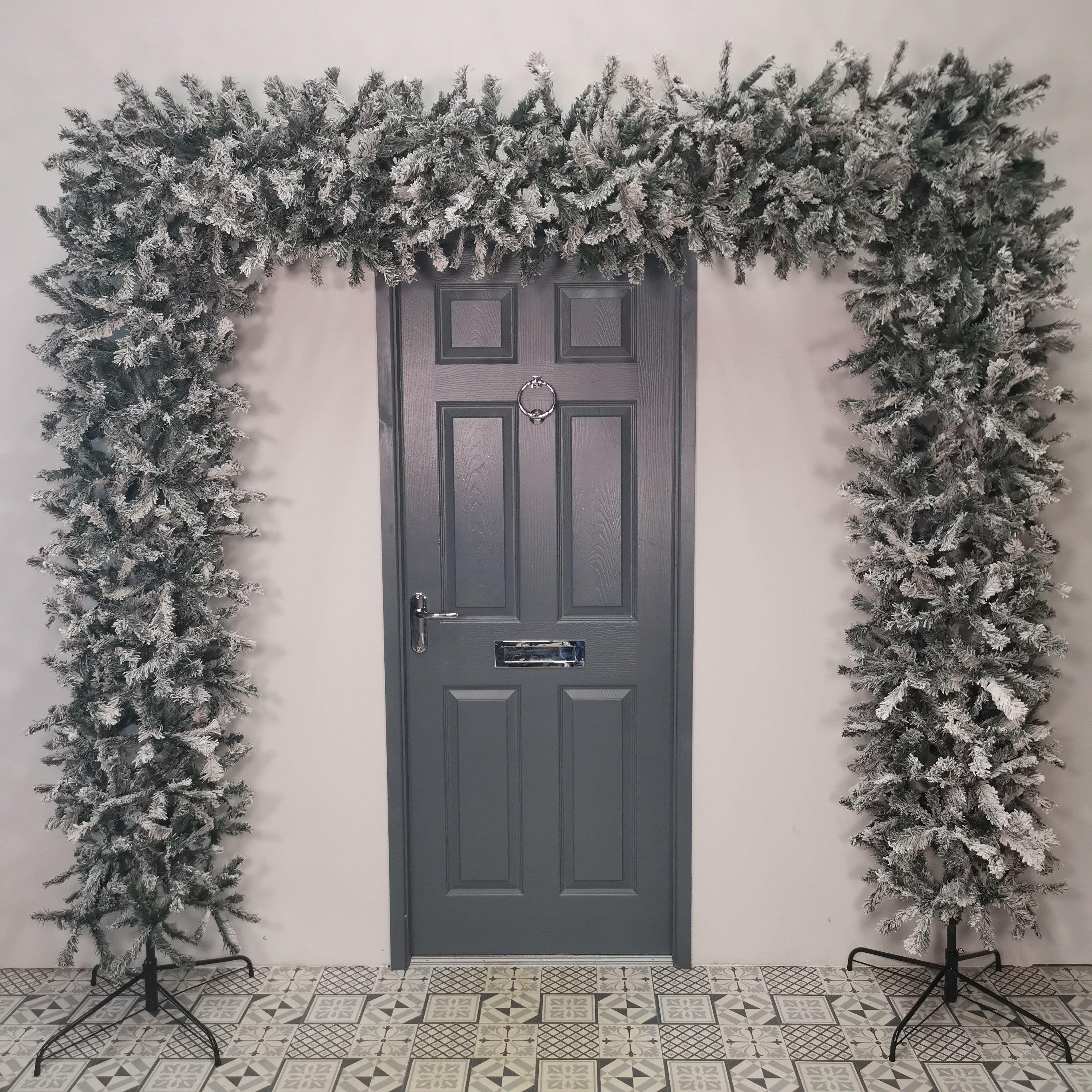 8ft Indoor Flocked PVC Christmas Tree Arch with Snow Tips and Flat Top