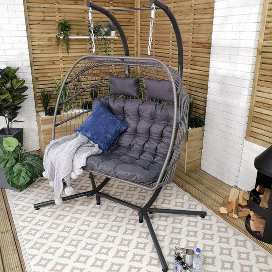 Samuel Alexander Samuel Alexander Grey Luxury 2 Seater Double Hanging Egg Chair Garden Outdoor Swing Folding With Cushions and Cover 2