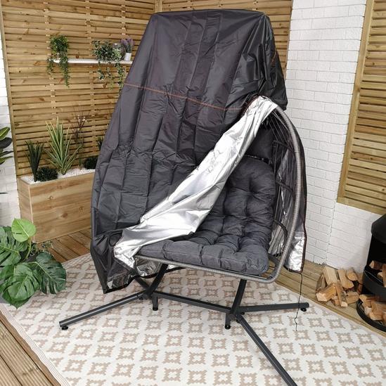 Samuel Alexander Samuel Alexander Grey Luxury 2 Seater Double Hanging Egg Chair Garden Outdoor Swing Folding With Cushions and Cover 4