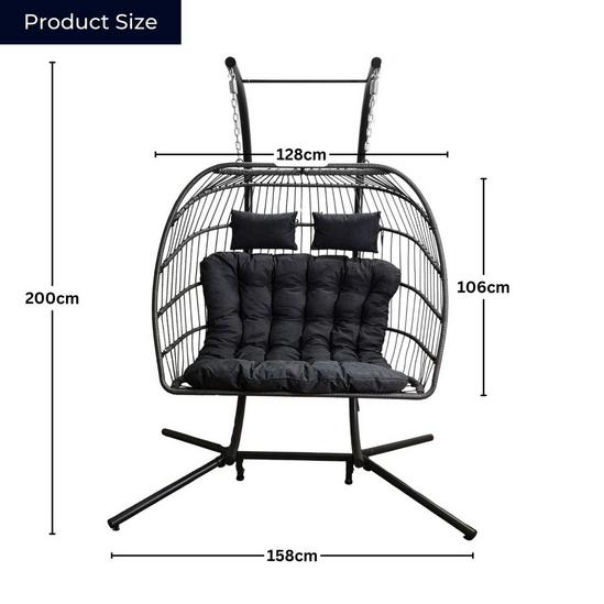 Samuel Alexander Samuel Alexander Grey Luxury 2 Seater Double Hanging Egg Chair Garden Outdoor Swing Folding With Cushions and Cover 6
