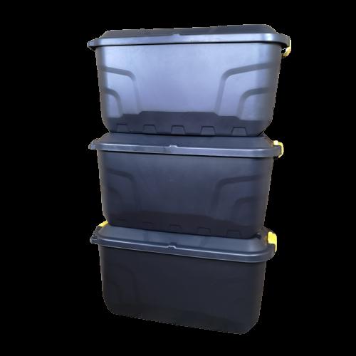 3 x 75L Heavy Duty Trunks on Wheels Sturdy, Lockable, Stackable and Nestable Design Storage Chest wi