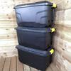 Samuel Alexander 3 x 75L Heavy Duty Trunks on Wheels Sturdy, Lockable, Stackable and Nestable Design Storage Chest with Clips in Black thumbnail 2