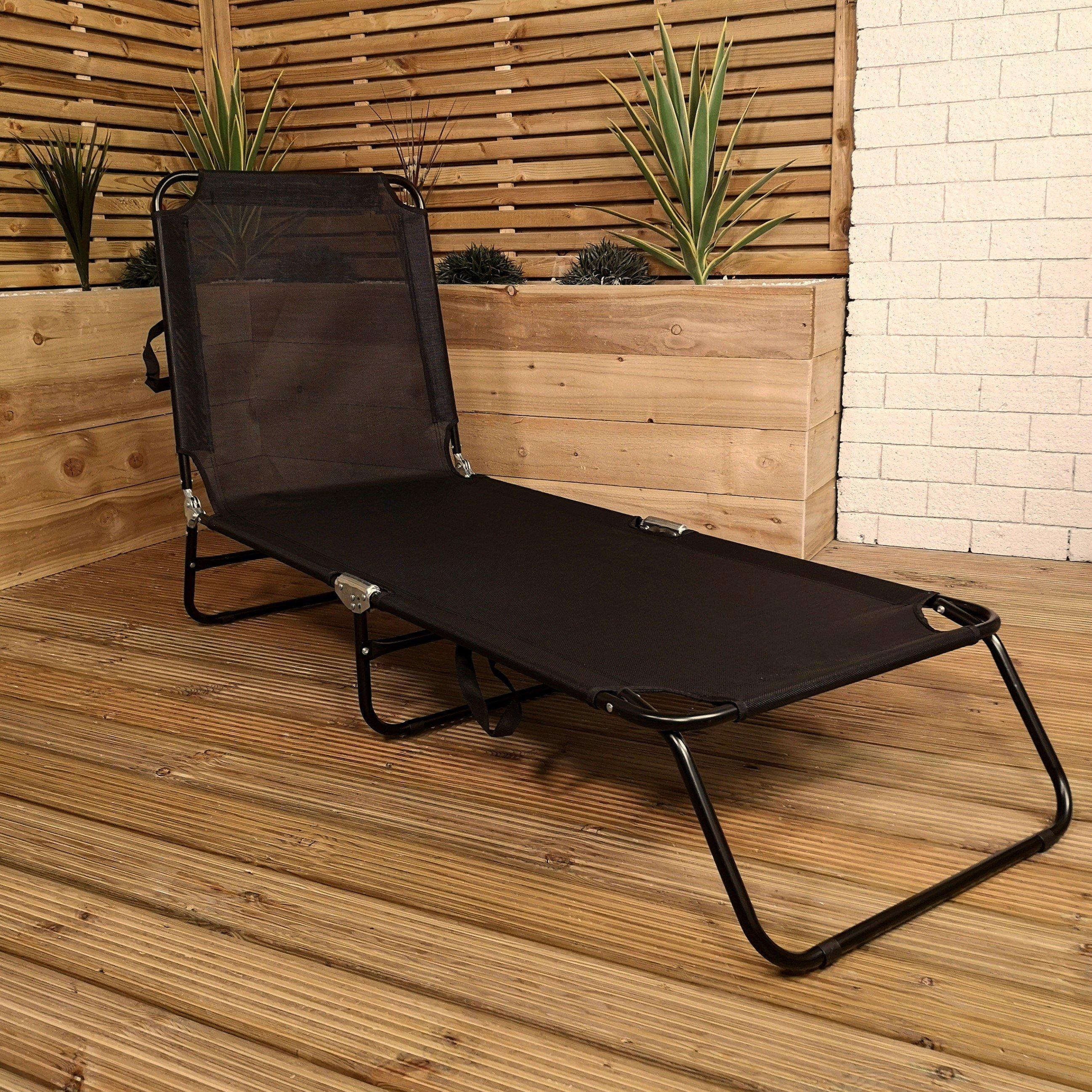 Photos - Garden Furniture Lightweight Foldable Garden Patio Textoline Sun Lounger Bed in Black