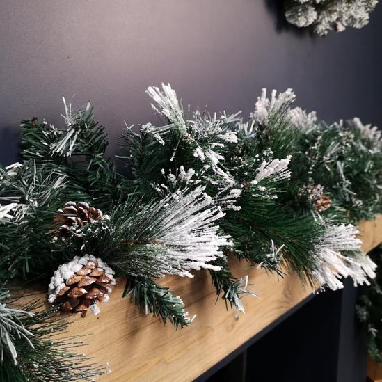 Samuel Alexander 2.7m Snow Flocked Christmas Garland with Pine Cones and Mixed Needles 5