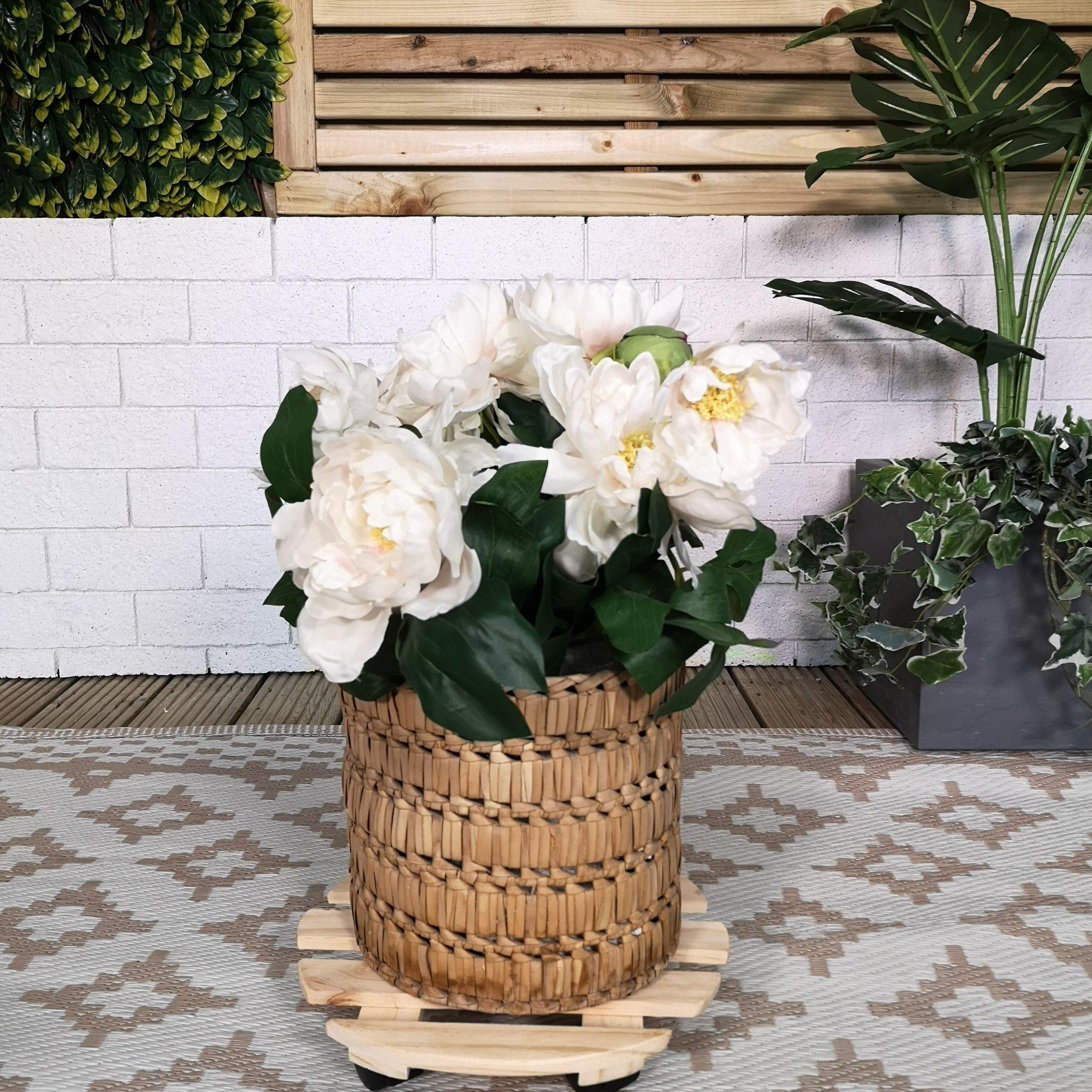 Photos - Flower Pot 28cm Round Wooden Garden Plant Pot Flower Trolley Stand on Wheels