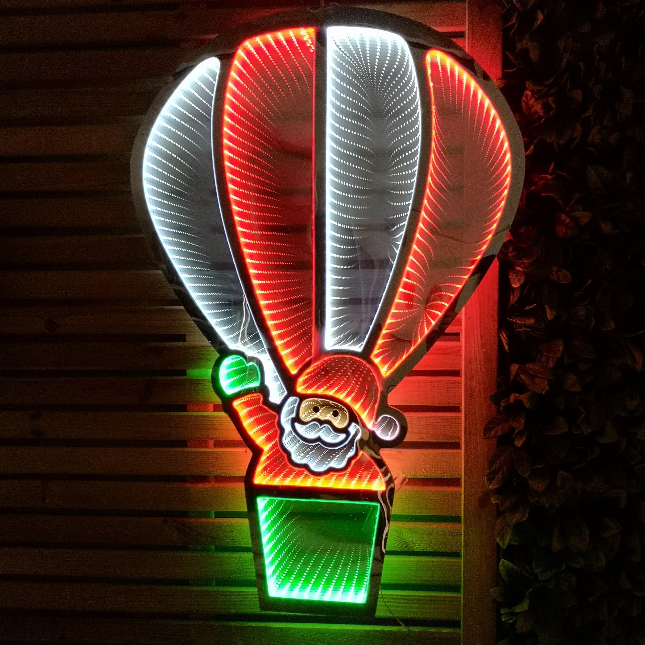 89cm LED Infinity Christmas Light Hanging Hot Air Balloon with Santa Decoration