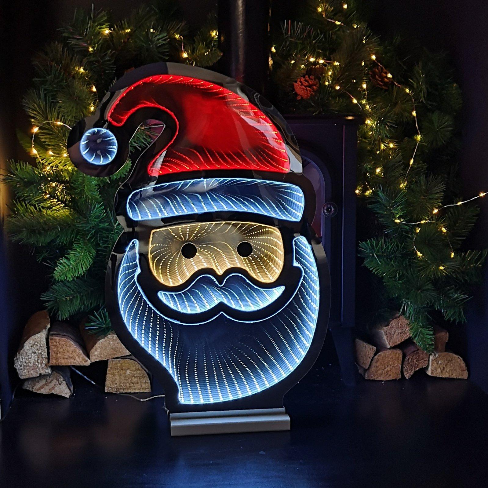 60cm LED Infinity Light Standing Santa Decoration with Wooden Base