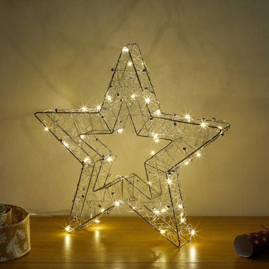 Samuel Alexander 40cm Battery Operated Silver Woven Mesh Christmas Star Decoration with Warm White LEDs 1