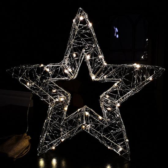 Samuel Alexander 40cm Battery Operated Silver Woven Mesh Christmas Star Decoration with Warm White LEDs 2