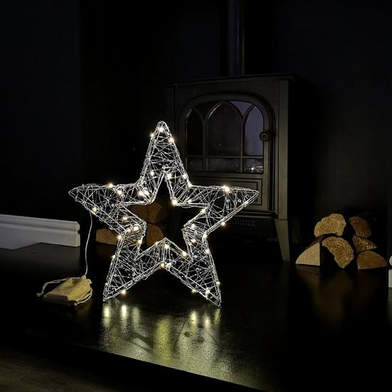 Samuel Alexander 40cm Battery Operated Silver Woven Mesh Christmas Star Decoration with Warm White LEDs 3