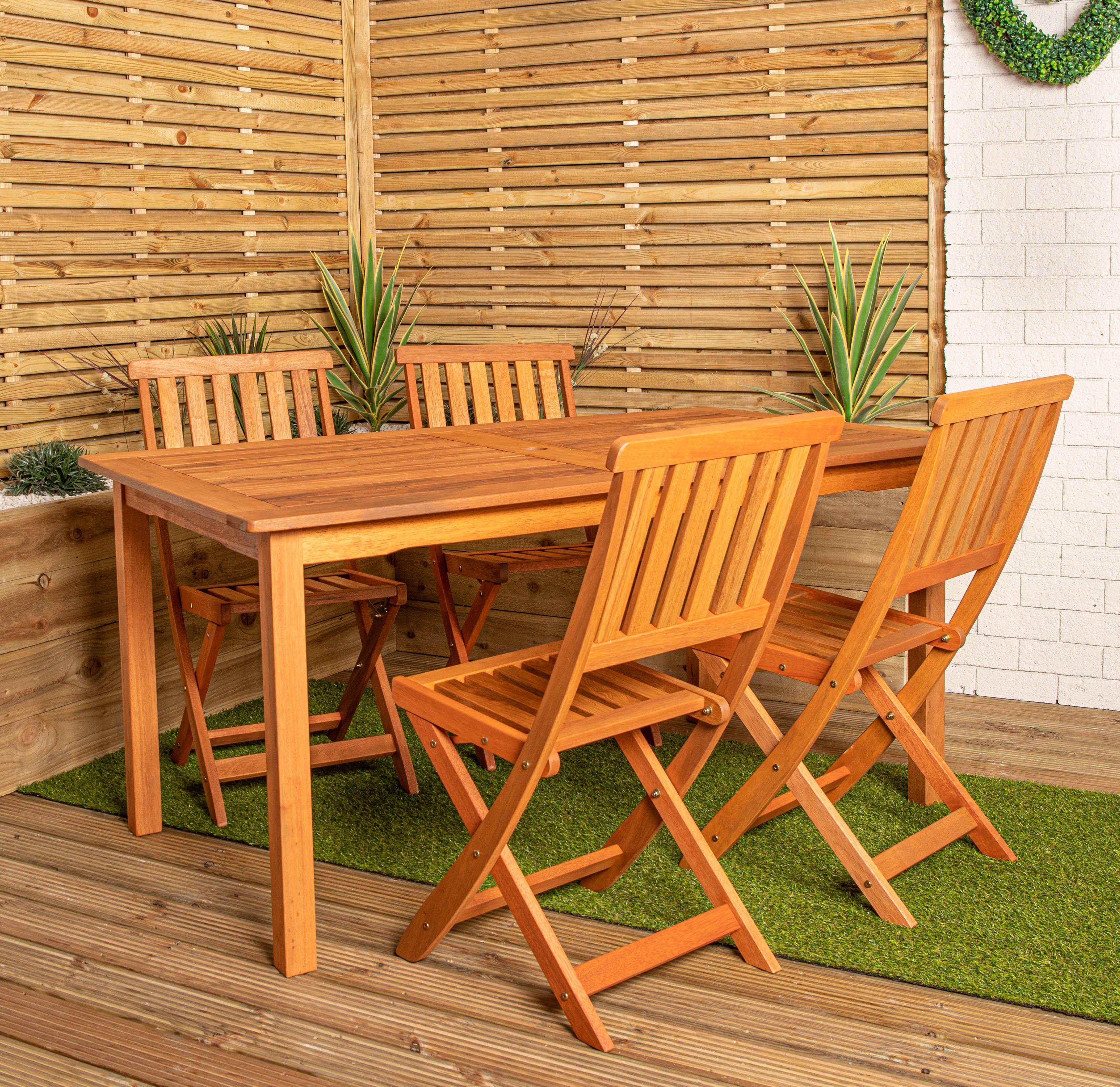 Photos - Garden Furniture Outdoor 4 Person Rectangular Wooden Garden Patio Dining Table Chairs Set