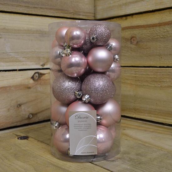 Samuel Alexander 30pcs Assorted Shatterproof Baubles Christmas Decoration in Blush Pink 3