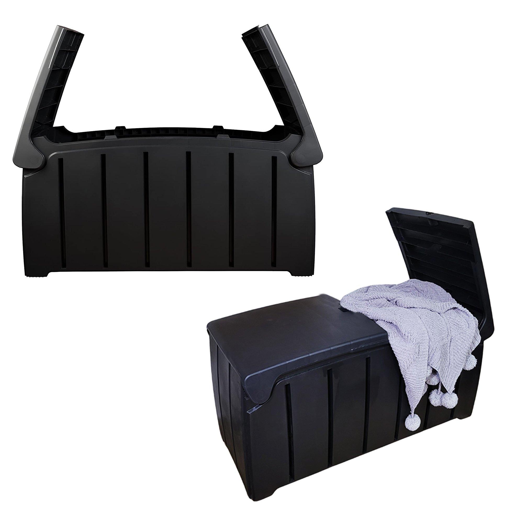 Black 115cm x 55cm x 60cm Butterfly Opening Top 300 Litre Large Garden Storage Box Weatherproof with
