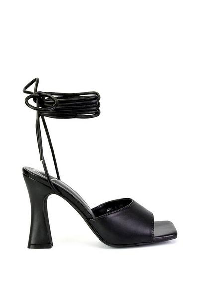 'Flora' Strappy Lace Up Block High Heels With a Square Toe