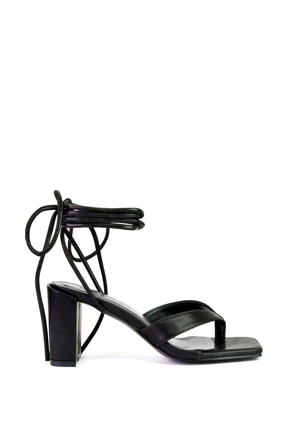 Heels | 'Kiko' Lace Up Thong Square Toe Strappy Mid Block Heel Sandals ...