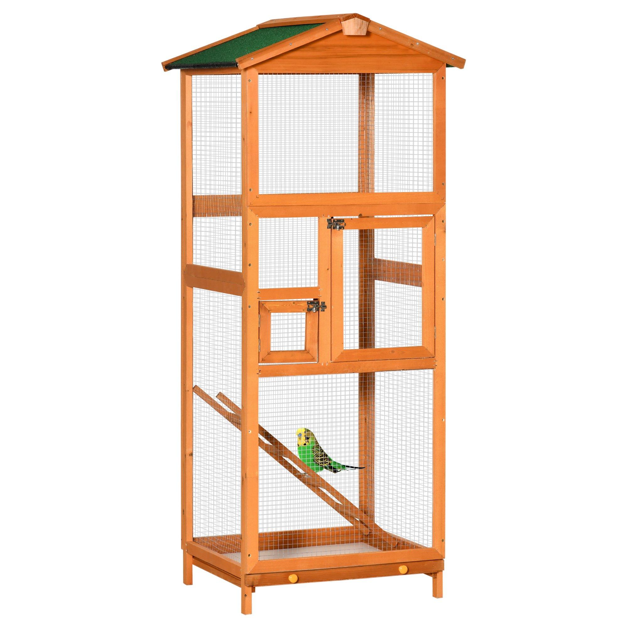 Outdoor Wooden Bird Cage Finches Cage with Pull-Out Tray Two Doors
