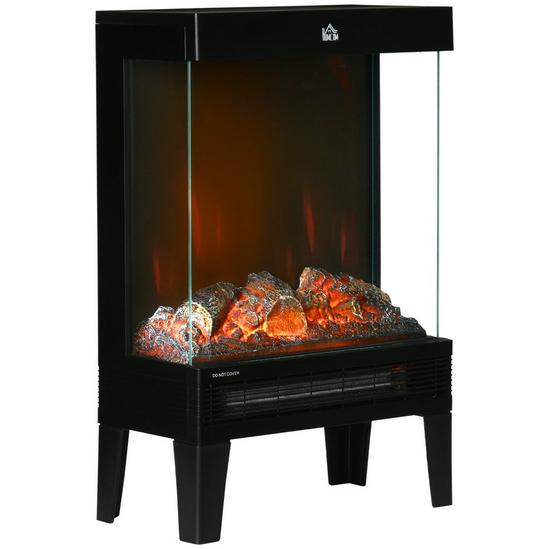 HOMCOM 180° Charming Electric Fireplace Heater, Quiet Stove with LED Flame Effect Black 2