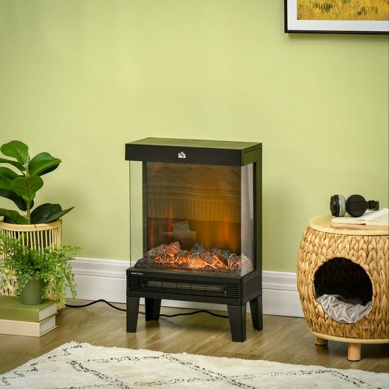 HOMCOM 180° Charming Electric Fireplace Heater, Quiet Stove with LED Flame Effect Black 3