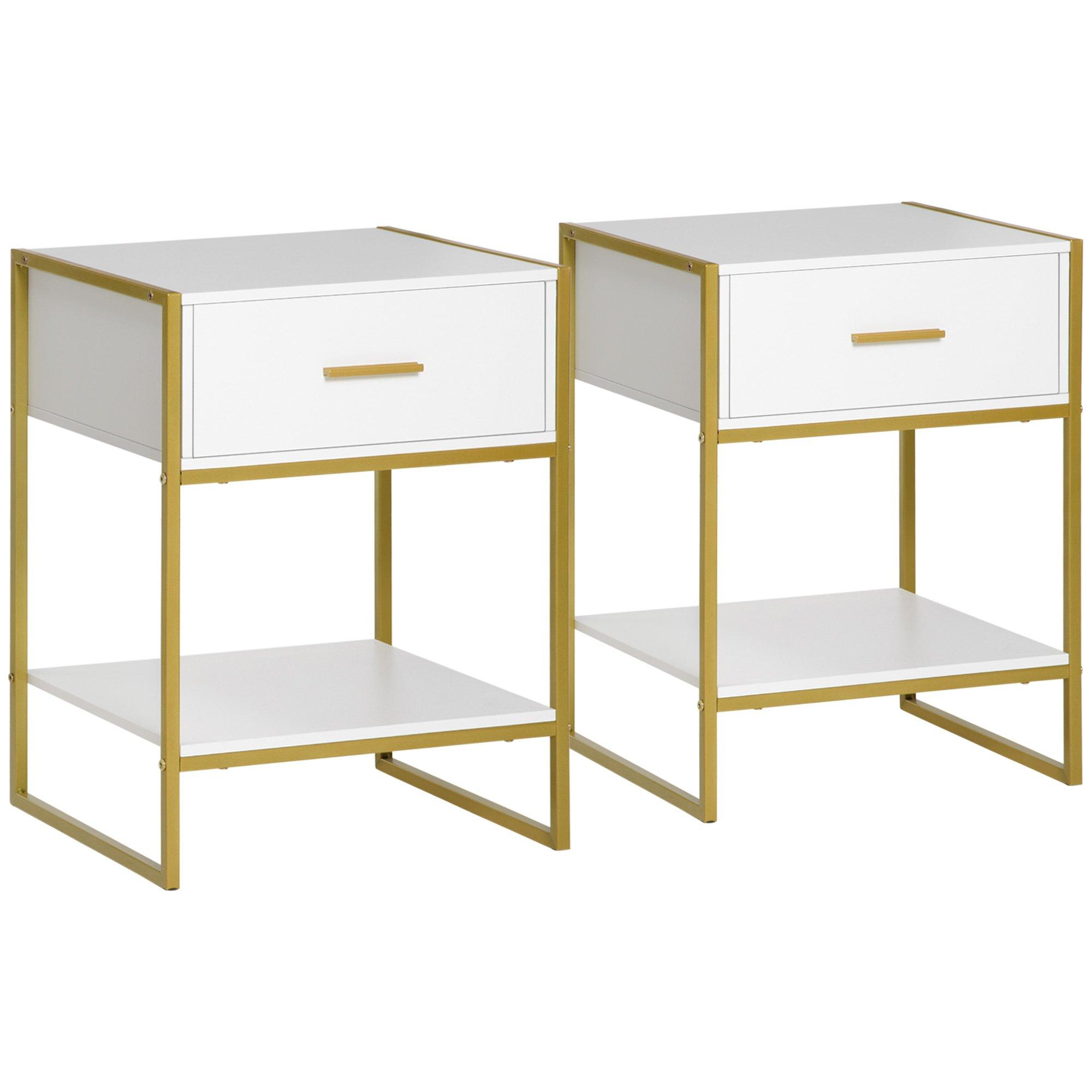 Modern Bedside Table Set of 2 Night Stand End Table Drawer Bedroom