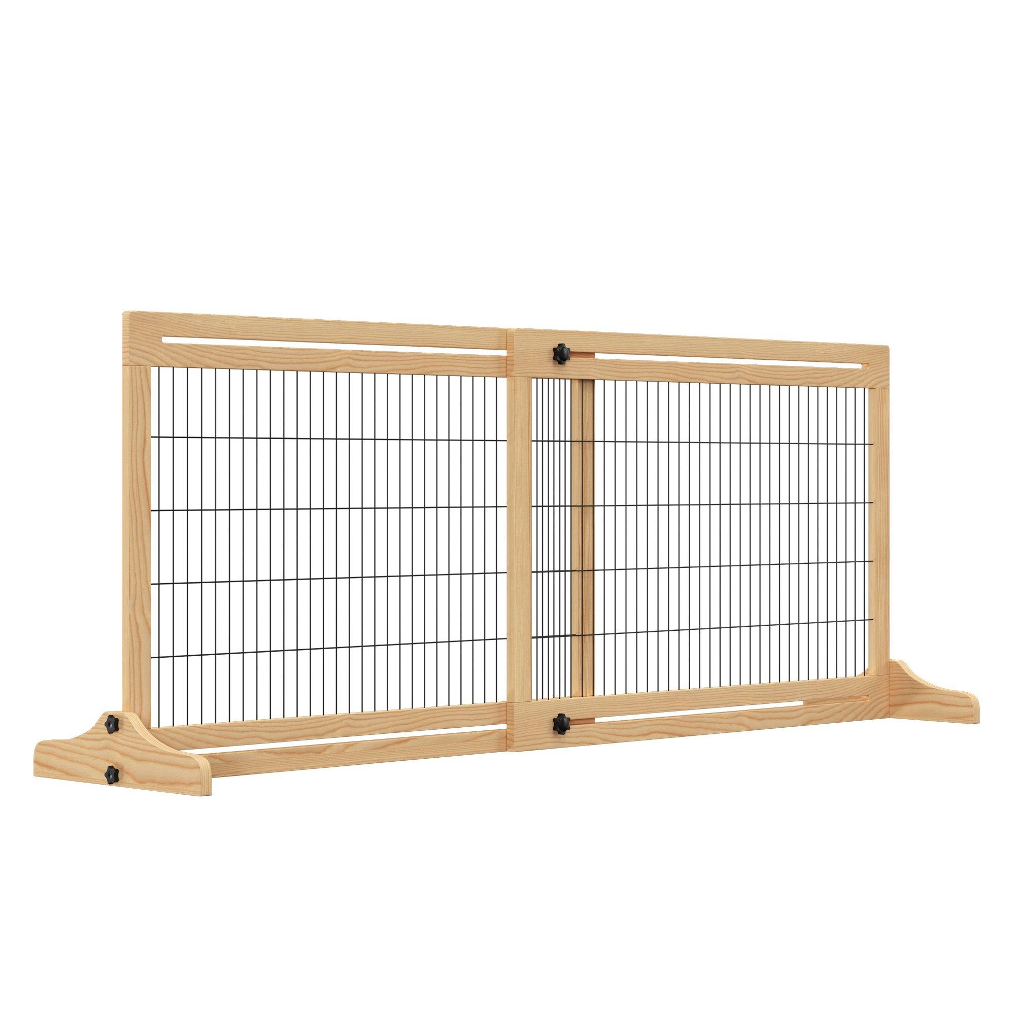 183cm Wide Adjustable Wooden Pet Gate with 2 Panels for S, M Dogs, Doorway