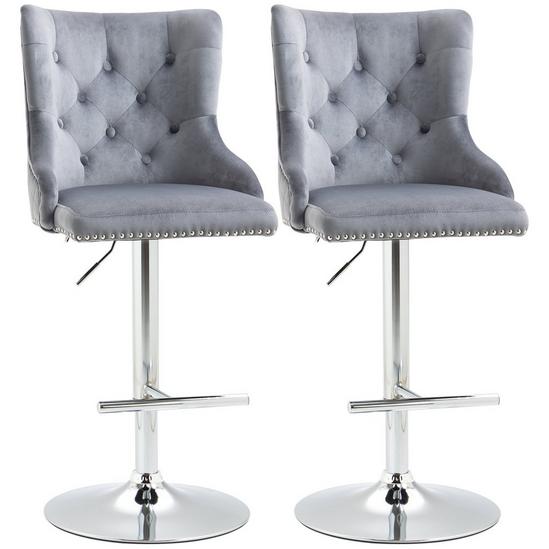 HOMCOM Modern Swivel Bar Stools Set of 2 Adjustable Velvet Bar Chairs 1