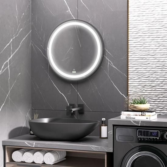 Kleankin LED Smart Bathroom Mirror Wall Mounted Round Vanity Mirror Lights 3