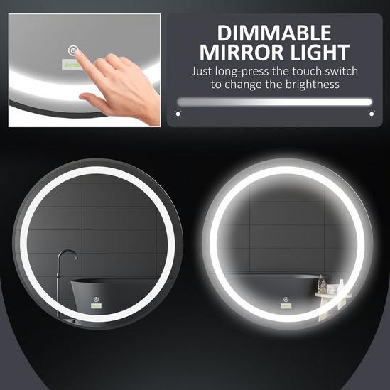 Kleankin LED Smart Bathroom Mirror Wall Mounted Round Vanity Mirror Lights 6