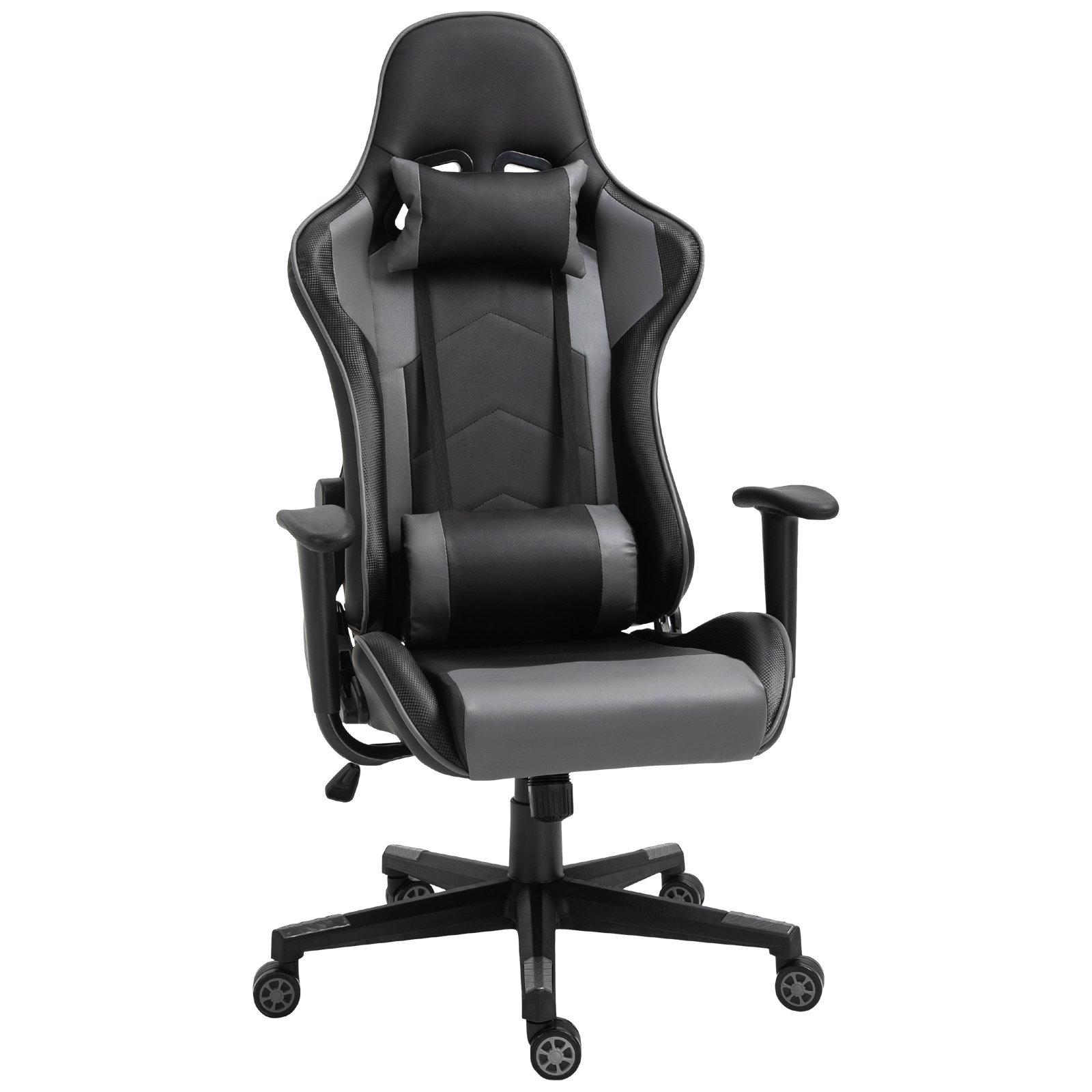 PU Leather Gaming Chair with Adjustable Pillow and Lumbar Support