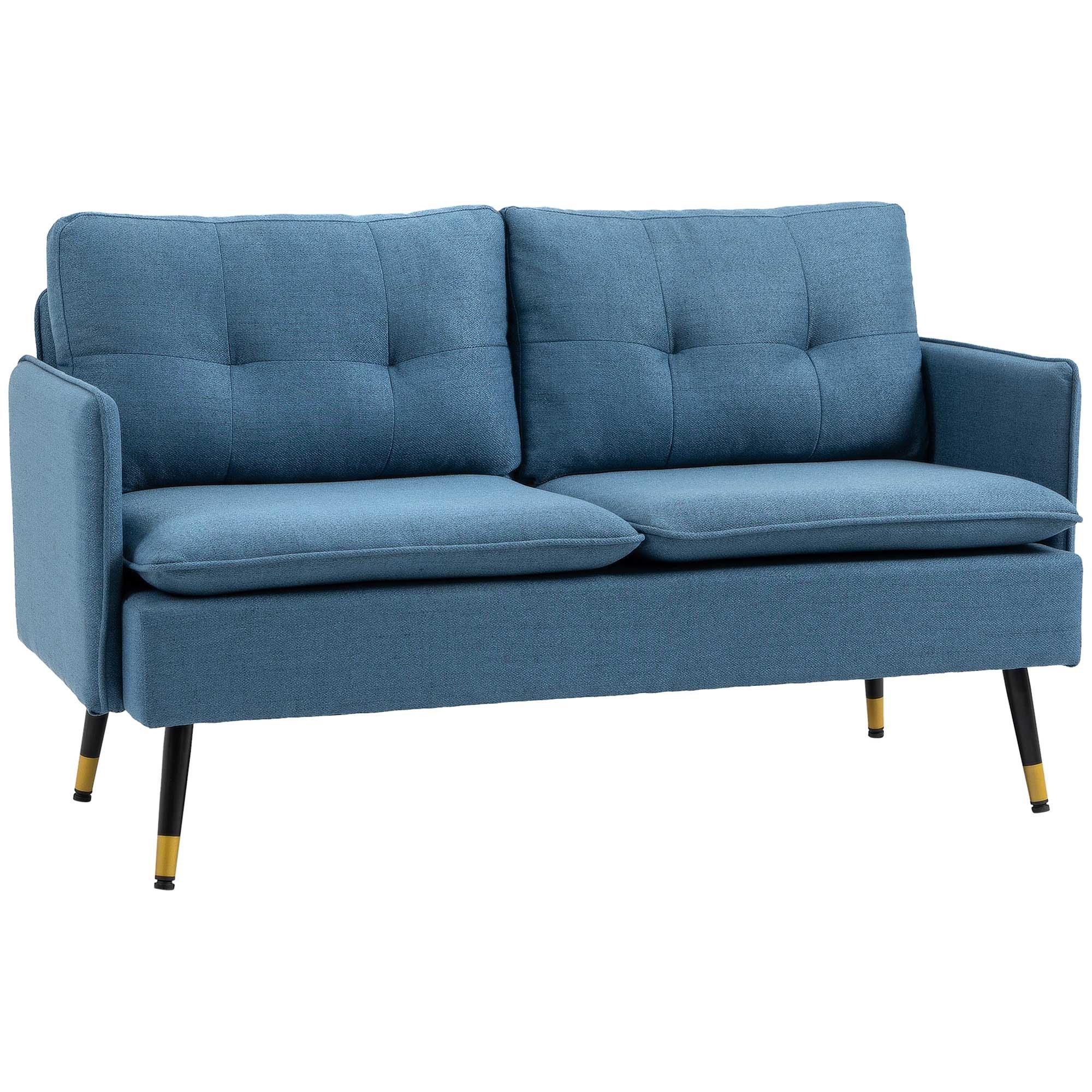 Two Seater Sofa with Steel Legs Button Tufted Backrest for Living Room