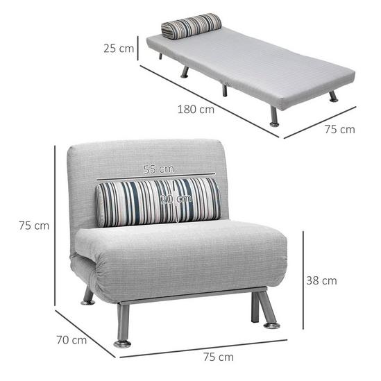HOMCOM Single Sofa Bed Folding Chair Bed Metal Frame Padding Pillow 3
