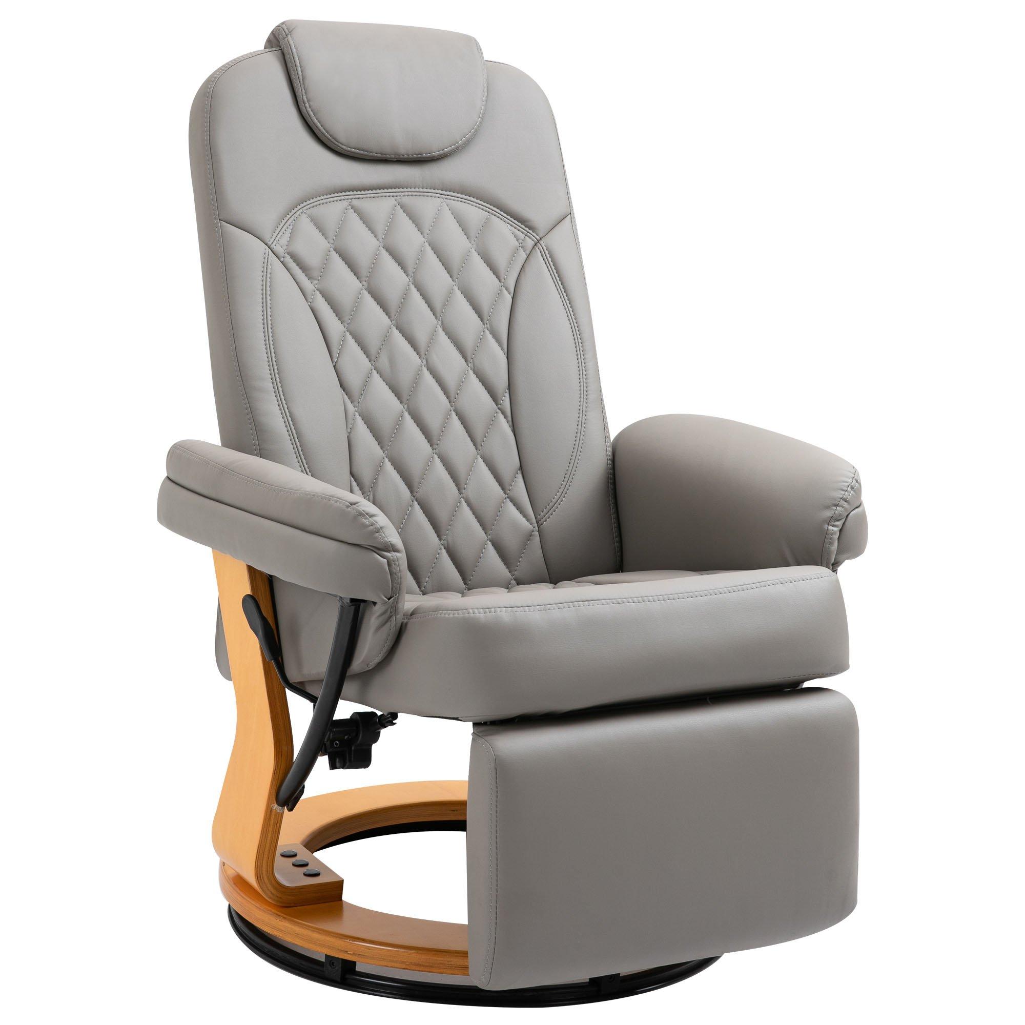 PU Recliner Lounge Chair with Footrest Headrest Wood Base for Home