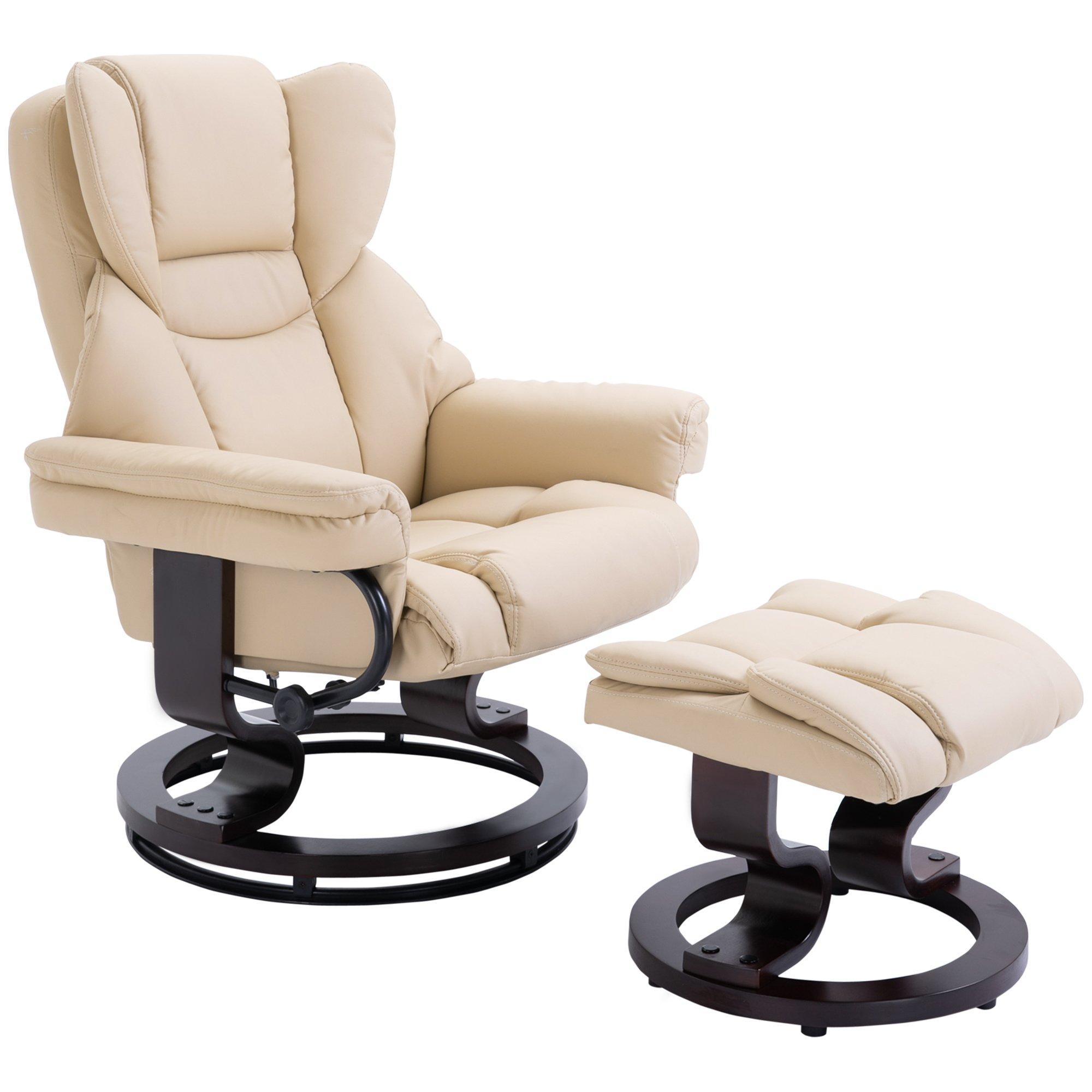 Padded PU Leather Manual Reclining Armchair Sofa Chair Footstool