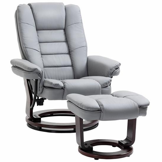 HOMCOM Swivel Manual Recliner and Footrest Set PU Lounge Chair Wood Base 1