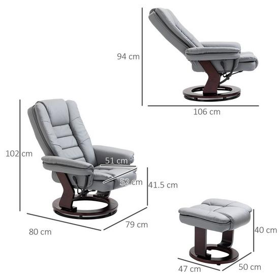 HOMCOM Swivel Manual Recliner and Footrest Set PU Lounge Chair Wood Base 3