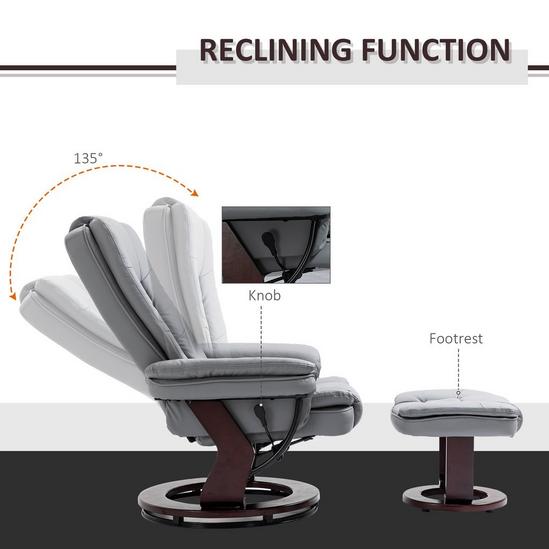 HOMCOM Swivel Manual Recliner and Footrest Set PU Lounge Chair Wood Base 4