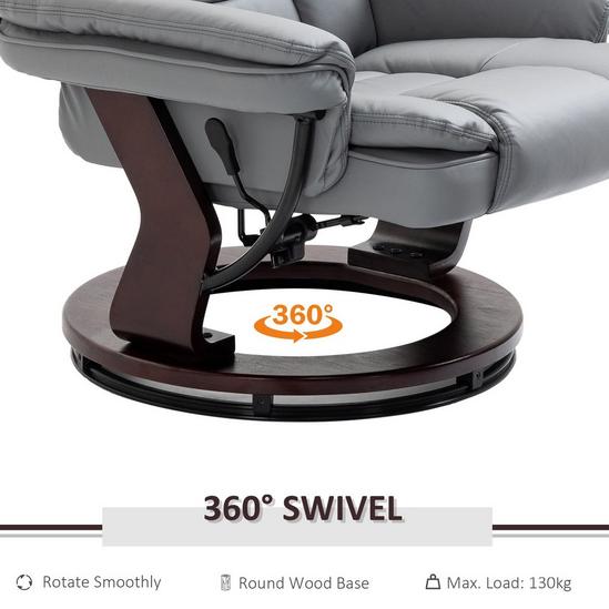 HOMCOM Swivel Manual Recliner and Footrest Set PU Lounge Chair Wood Base 5