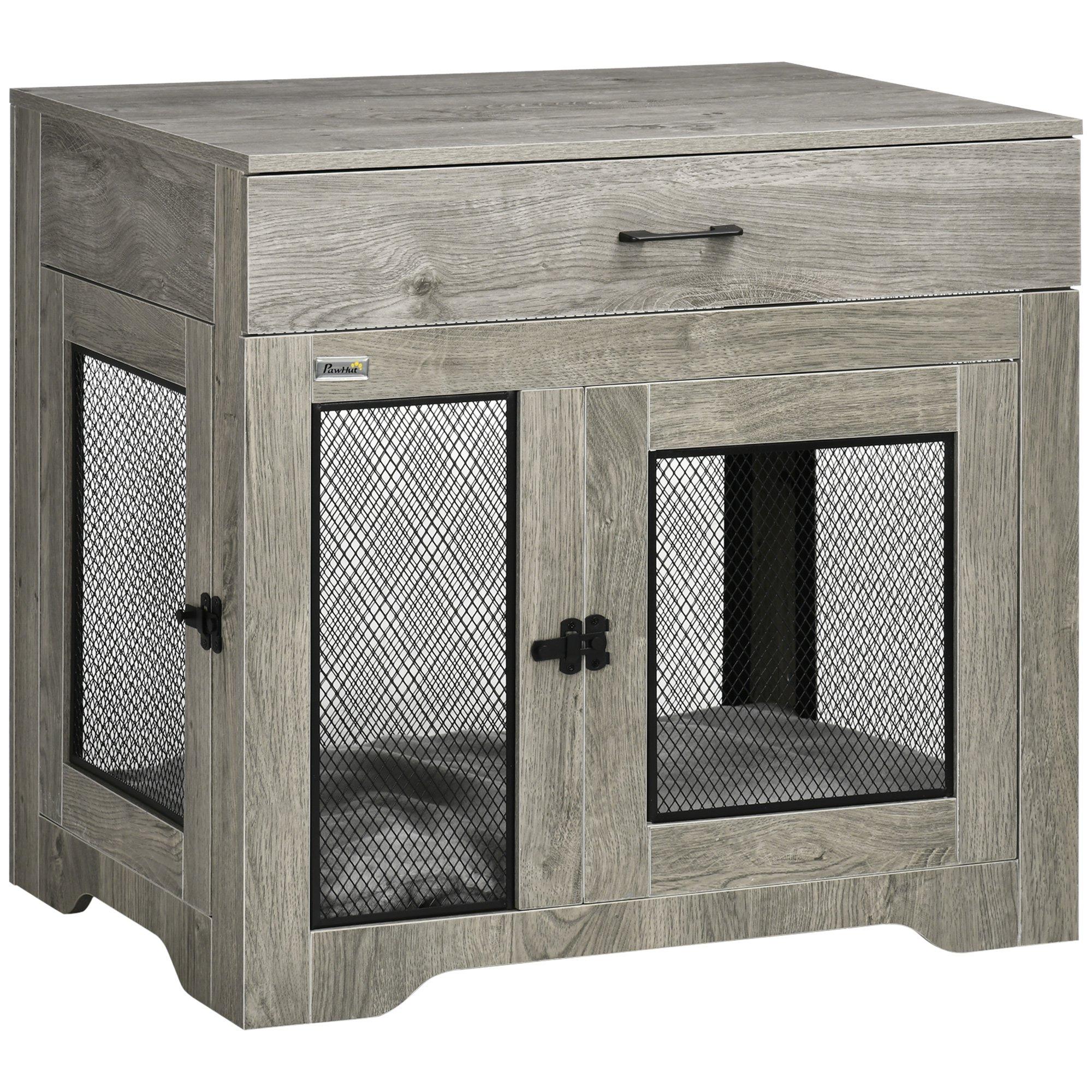 Double-Door Dog Furniture Crate, for Medium Dogs, Indoor Use - Grey