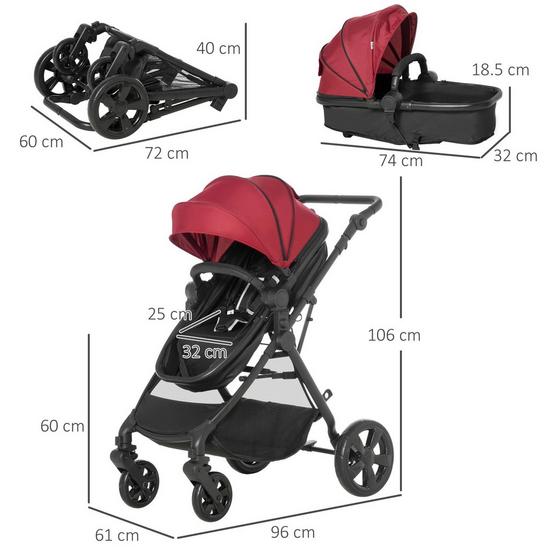 HOMCOM Foldable Travel Baby Stroller with Fully Reclining From Birth to 3 Years 3