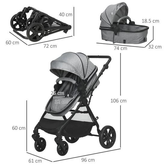 HOMCOM Foldable Travel Baby Stroller with Fully Reclining From Birth to 3 Years 3