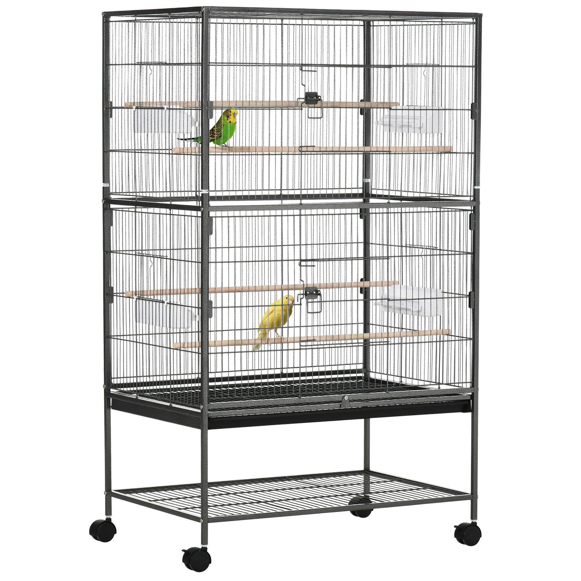 Bird Cage Aviary for Budgies Canaries with Rolling Stand Slide-Out Tray
