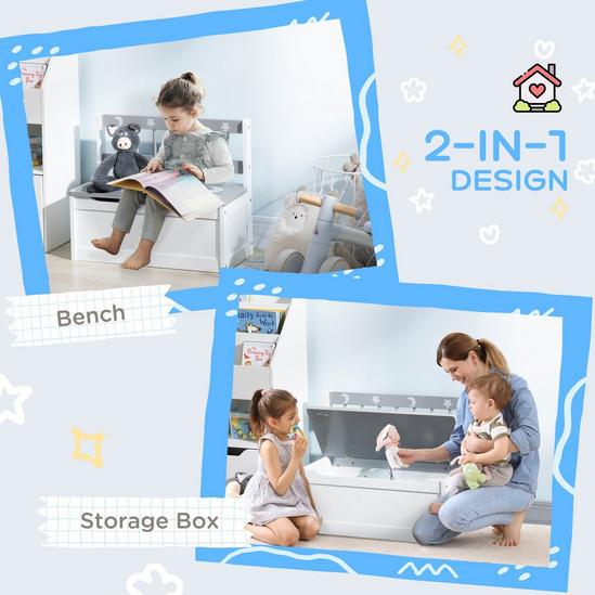 ZONEKIZ 2 In 1 Wooden Toy Box, Kids Storage Bench with Safety Rod - Grey 4
