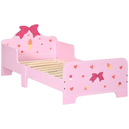 ZONEKIZ Princess-Themed Kids Toddler Bed with Cute Patterns, Safety Rails - Pink 1