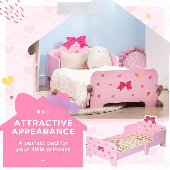 ZONEKIZ Princess-Themed Kids Toddler Bed with Cute Patterns, Safety Rails - Pink 4