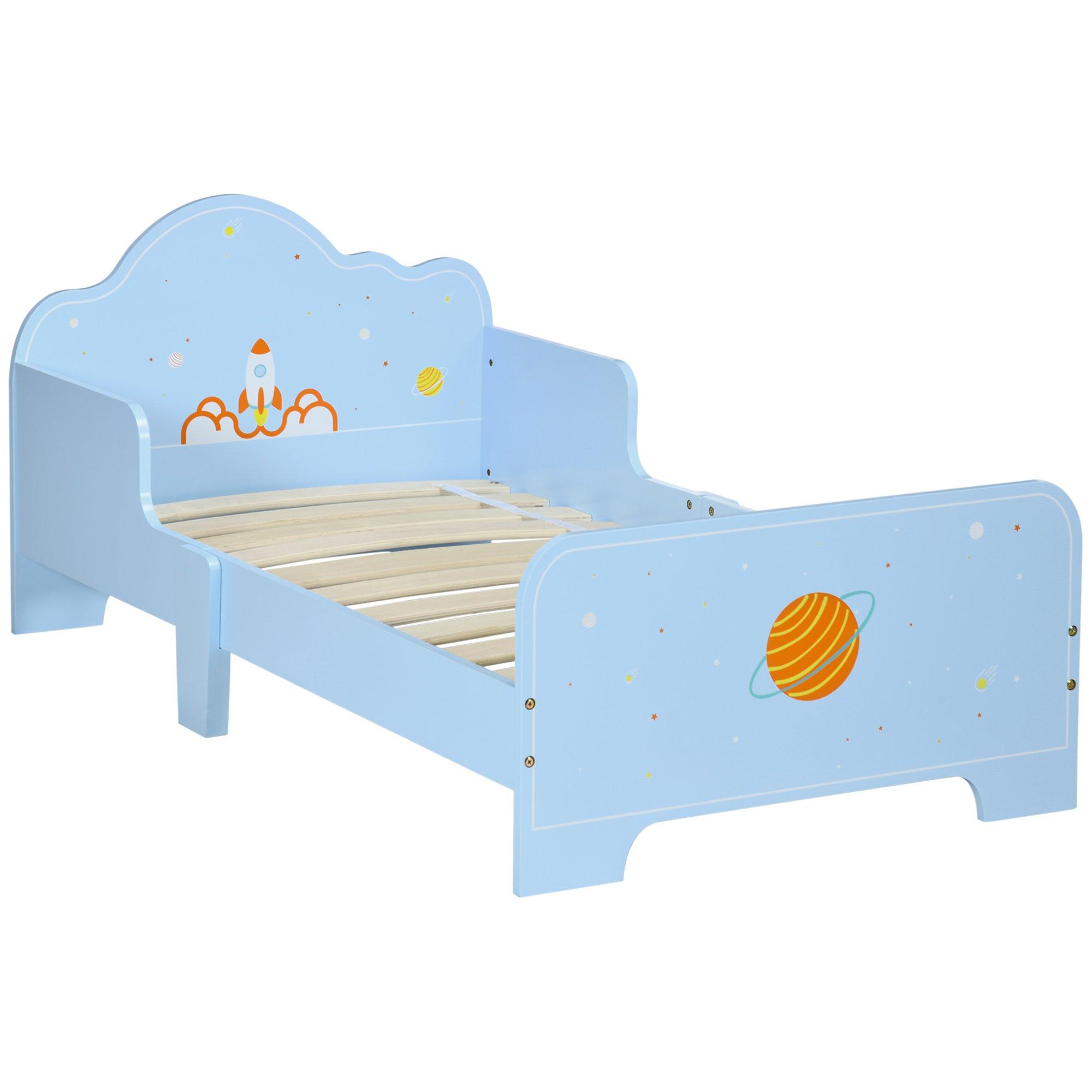 Kids Toddler Bed with Rocket and Planets Patterns, for Boys, Girls, Ages 3-6 Years