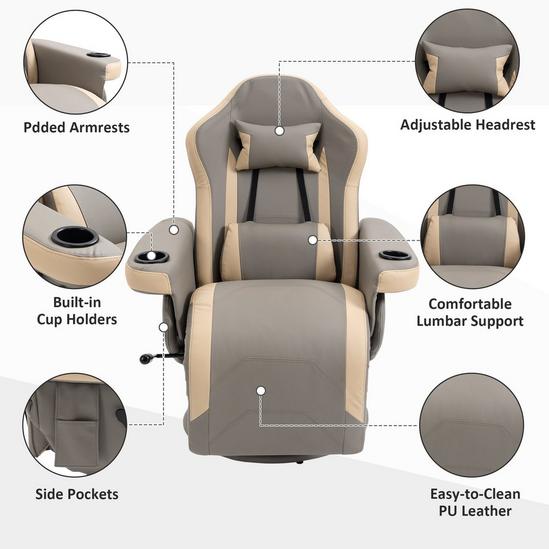 HOMCOM Manual Recliner Armchair PU Sofa Chair with Adjustable Leg Rest 6