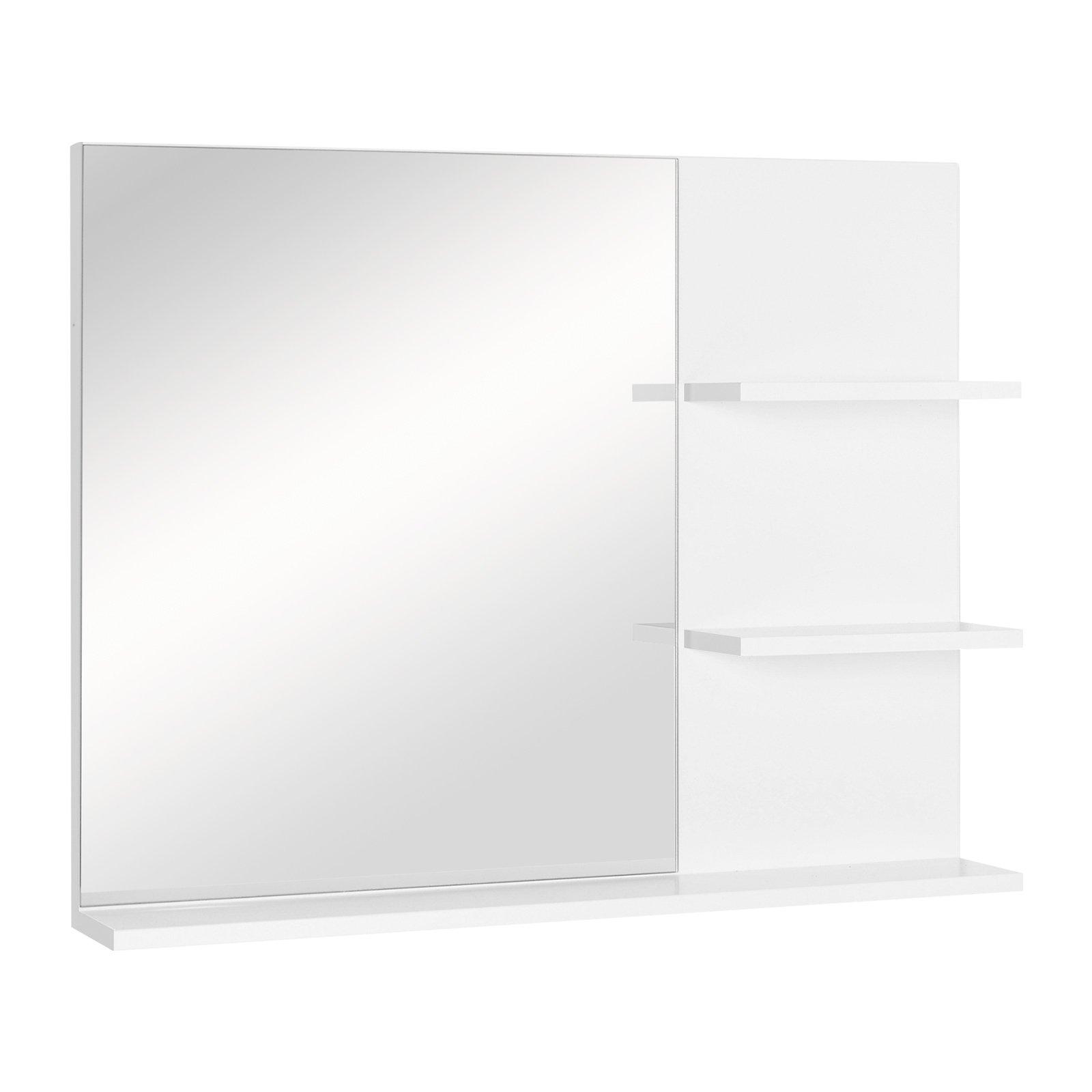Modern Bathroom Wall Mounted Mirror with 3 Storage Open Shelves White