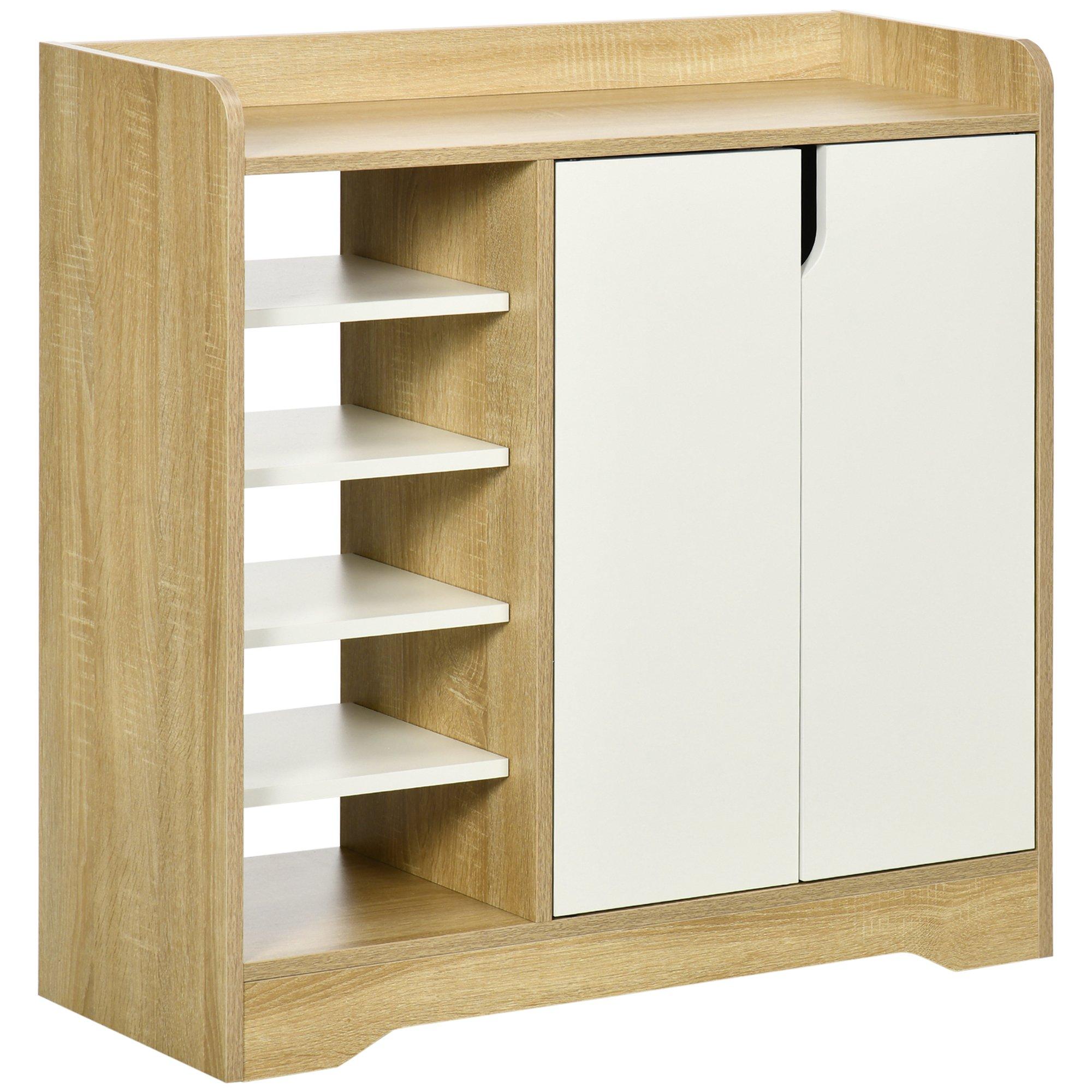 Shoe Storage Organizer with Double Door Cabinet Open Shelves