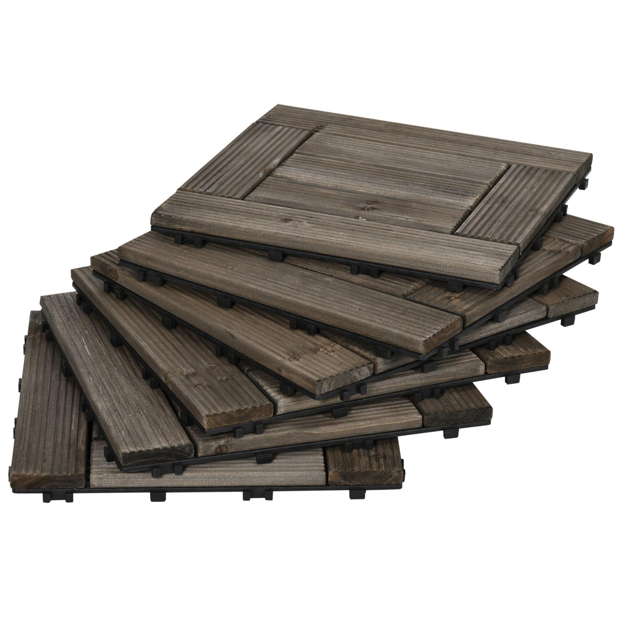 Set of 27 Wooden Interlocking Decking Tiles, 30 x 30 cm, Total 2.5m^2, Grey