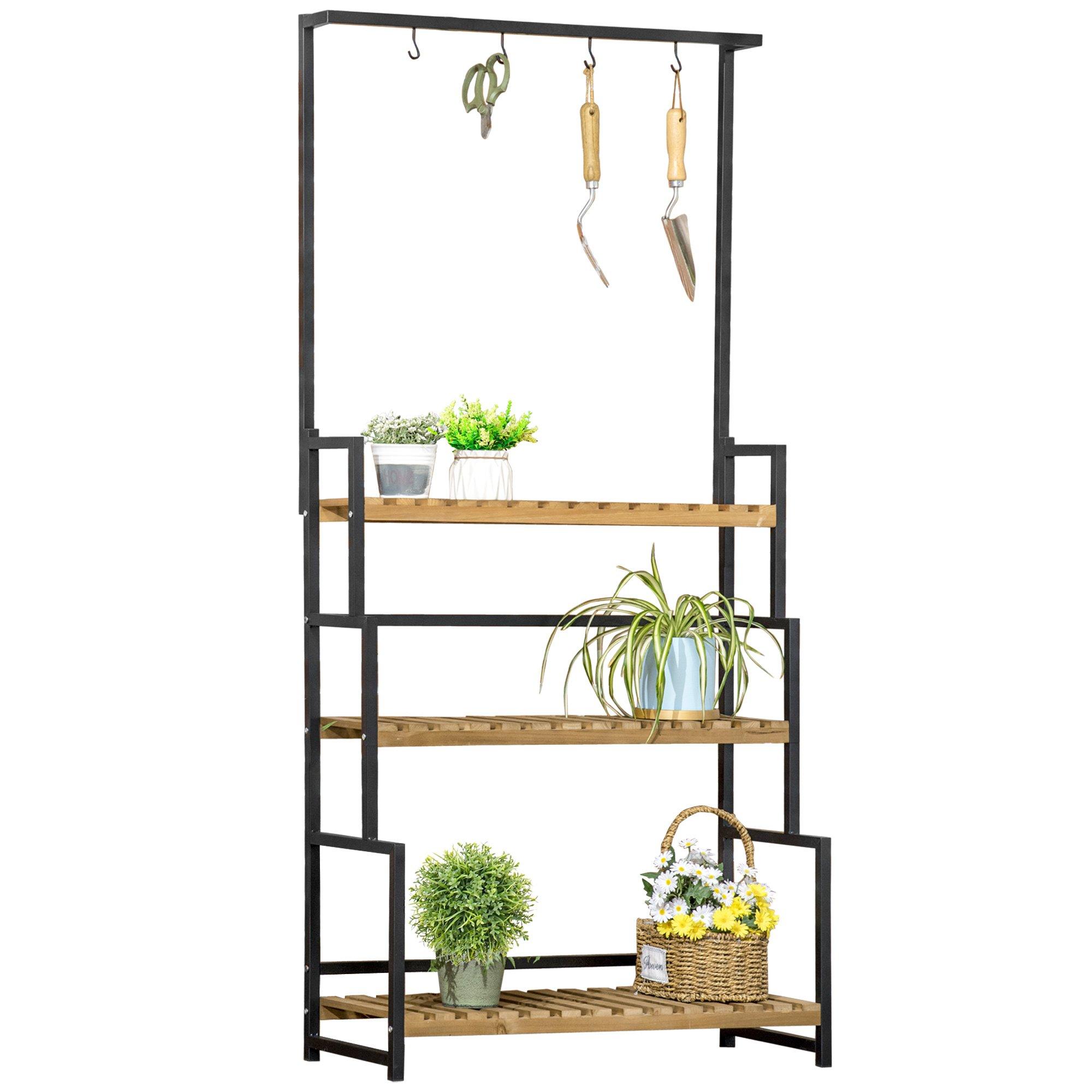3 Tiered Plant Stand Rack with Hanging Hooks for Indoor Outdoor